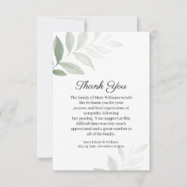 Simple acuarela Verdor Funeral Gracias Tarjeta