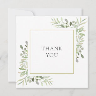 Simple Agradecimiento de Boda con Verde Acuarela