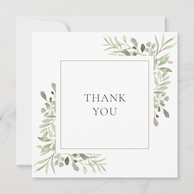 Simple Agradecimiento de Boda con Verde Acuarela (Anverso)