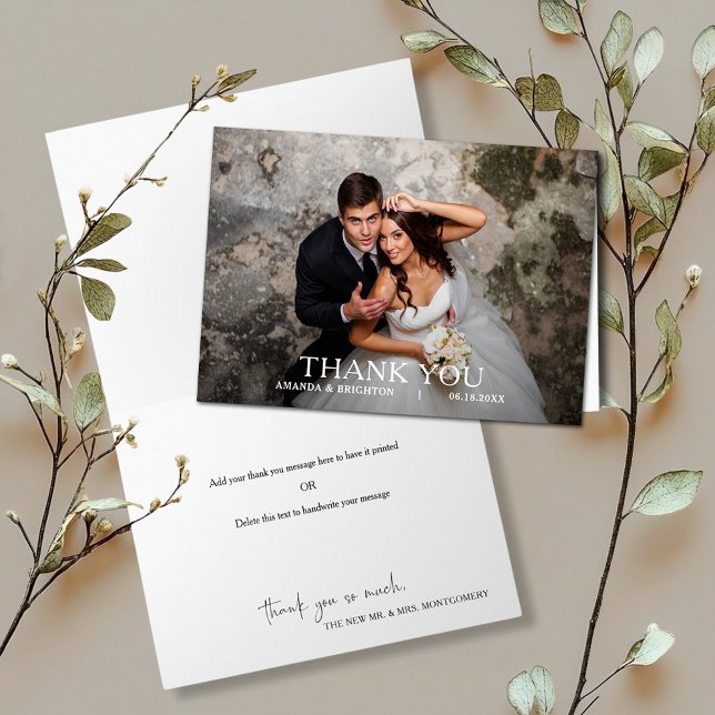 Simple Agradecimiento de Foto de Boda Moderna (Modern simple wedding photo folded thank you notes with our message inside or leave blank)
