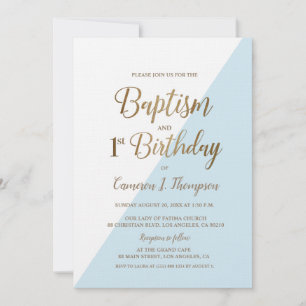 Simple Baptismo de Oro Azul Invitación de primer c