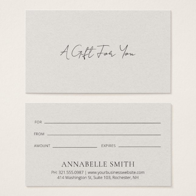 Simple Beige Modern Elegant Gift Certificate (Anverso y reverso)