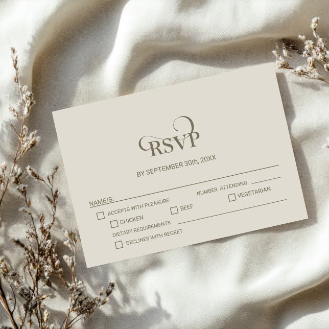 Simple Beige Wedding RSVP with Menu Options  (Subido por el creador)