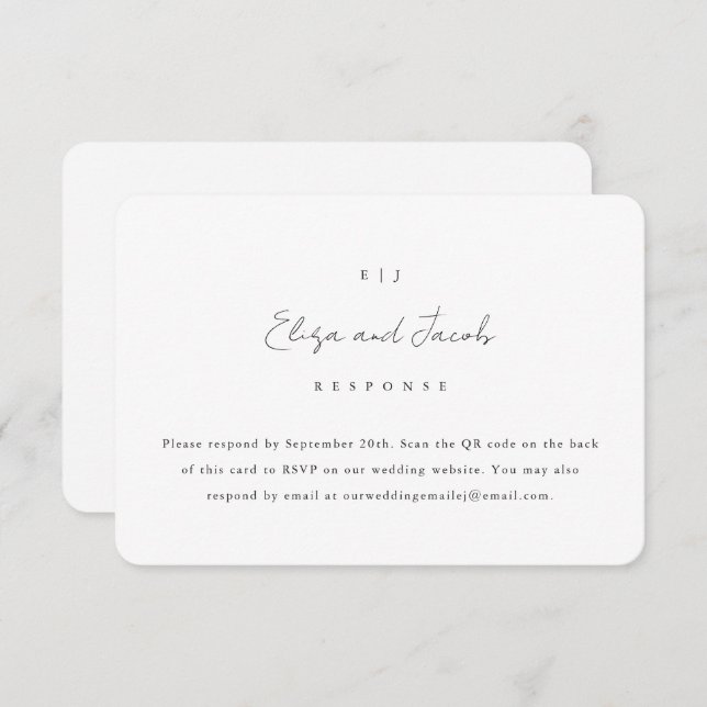 Simple Black and White Wedding RSVP con código QR (Anverso / Reverso)