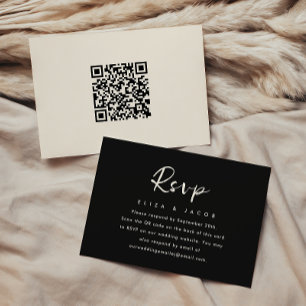 Simple Black Cream Wedding RSVP script QR Code