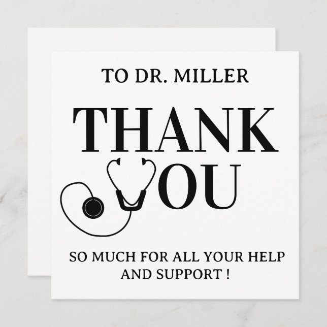 Simple Black & White  Doctor Thank You Card (Anverso / Reverso)