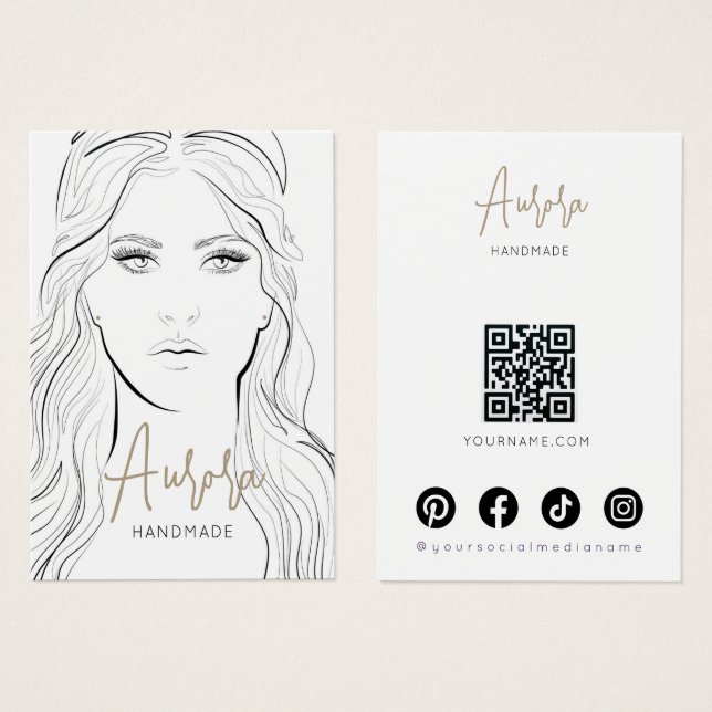 Simple Black White Girl Drawing Jewelry Display (Anverso y reverso)