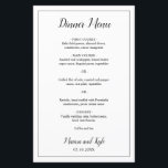 Simple Black White Modern Elegant Wedding Menu<br><div class="desc">Moderno menú Boda en blanco y negro minimalista con el encabezado y sus nombres en un guión elegante junto con su menú rodeado por un borde delgado. El reverso tiene su monograma en la parte inferior. Las fuentes y el borde pueden cambiarse a cualquier color que desee haciendo clic en...</div>