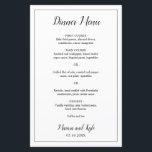Simple Black White Modern Elegant Wedding Menu<br><div class="desc">Moderno menú Boda en blanco y negro minimalista con el encabezado y sus nombres en un guión elegante junto con su menú rodeado por un borde delgado. El reverso tiene su monograma en la parte inferior. Las fuentes y el borde pueden cambiarse a cualquier color que desee haciendo clic en...</div>