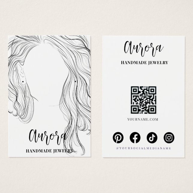 Simple Black White Wavy Hair Jewelry Display Card (Anverso y reverso)