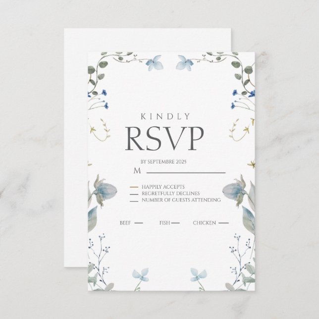 Simple Blue Floral RSVP Card (Anverso / Reverso)