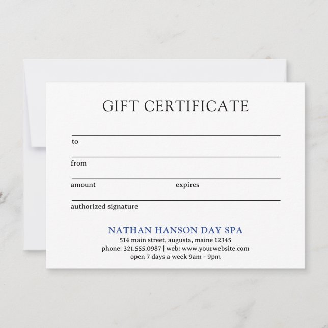 Simple Blue Monogram Certificado de regalo moderno (Anverso)