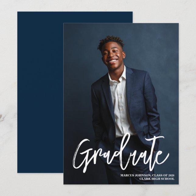 Simple Blue Photo 2026 Graduation Announcement (Anverso / Reverso)