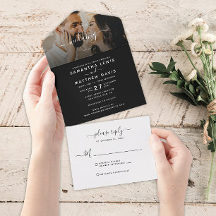 Simple Boda Blanco Negro Todo En Una Invitación