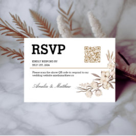 Simple Boda Floral RSVP I Código QR Tarjeta Elegan