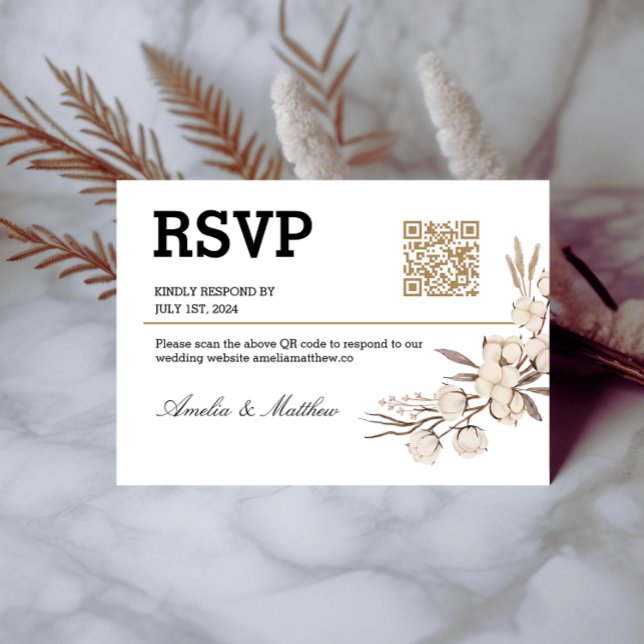 Simple Boda Floral RSVP I Código QR Tarjeta Elegan (Subido por el creador)