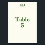 Simple Boda moderno Monograma Tarjeta de número de<br><div class="desc">Cree tarjetas de número de tabla con los monogramas deseados y la fecha especial. Sombra muy clara de amarillo con fuente verde. El encanto es sencillo y moderno. Perfecto con los materiales bodas de la colección Romantic Tree Design. Añada el monograma de su pareja, la fecha del boda y el...</div>