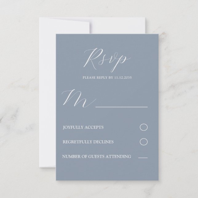 Simple Boda RSVP Azul Polvo y Blanco (Anverso)
