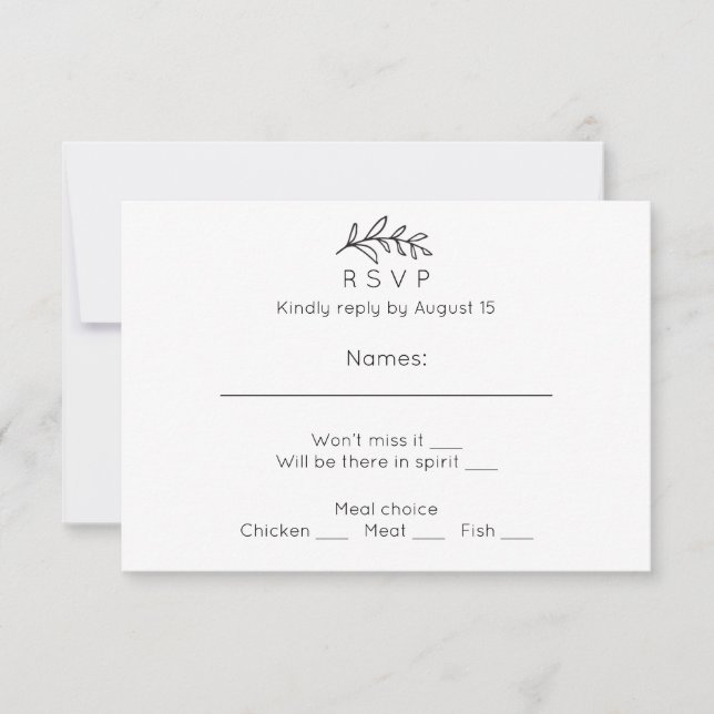 Simple boda rsvp. Tarjeta de respuesta en blanco y (Anverso)