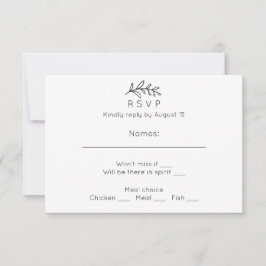 Simple boda rsvp. Tarjeta de respuesta en blanco y