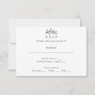 Simple boda rsvp. Tarjeta de respuesta en blanco y