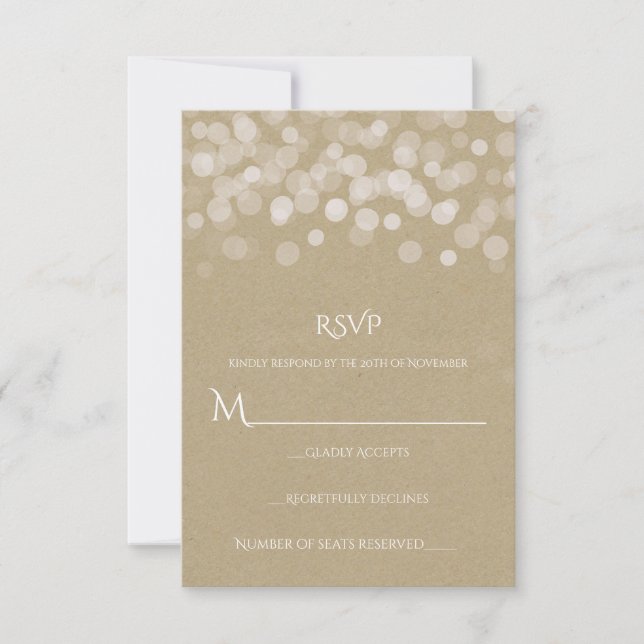 Simple Boda Rústica Papel Marrón RSVP (Anverso)
