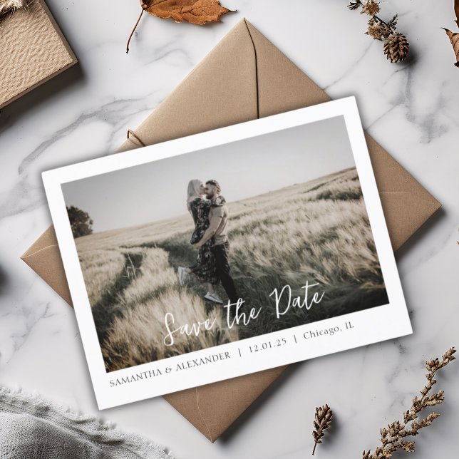 Simple Boho Ahorra Nuestra Foto De Fecha Postal (Save the Date Simple Elegant Postcard Invitation)