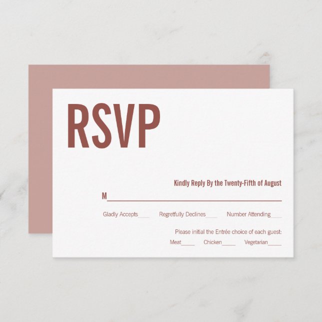 Simple Boho Dusty Typography Rosa Wedding RSVP (Anverso / Reverso)