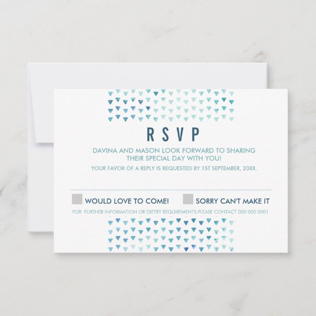 SIMPLE BOHO RSVP modelo de triángulo moderno azul (Anverso)