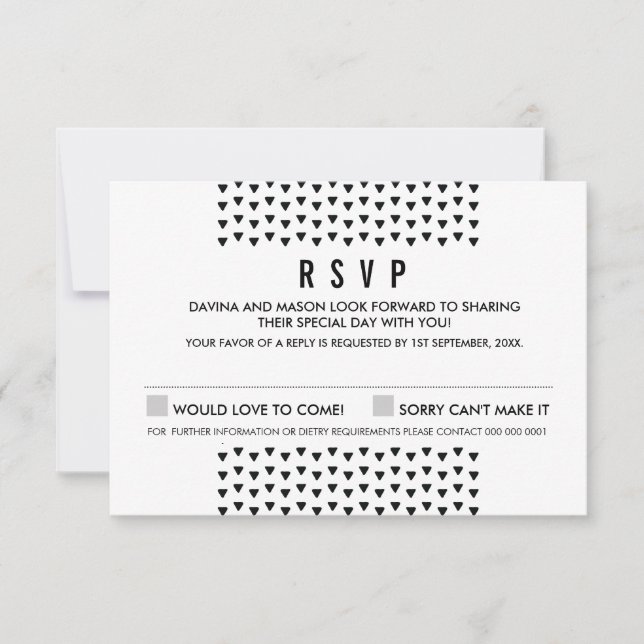 SIMPLE BOHO RSVP moderno patrón triangular negro (Anverso)