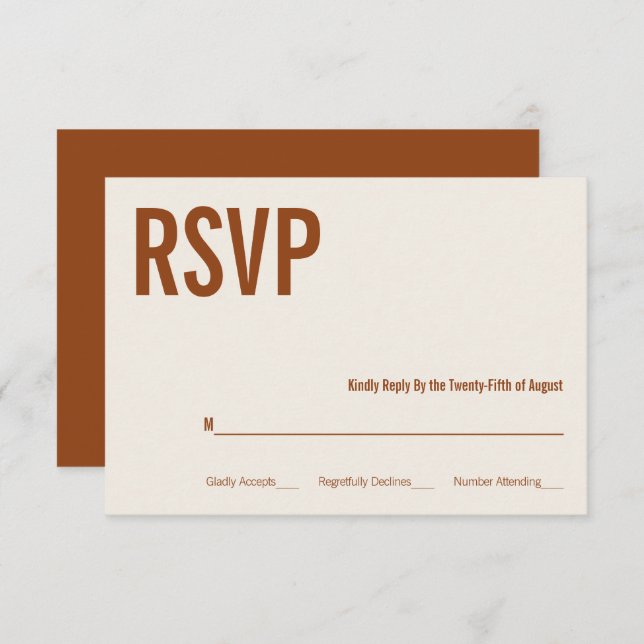 Simple Boho Terracotta Typography Wedding RSVP (Anverso / Reverso)