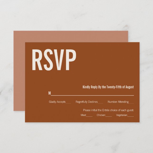 Simple Boho Terracotta Typography Wedding RSVP (Anverso / Reverso)