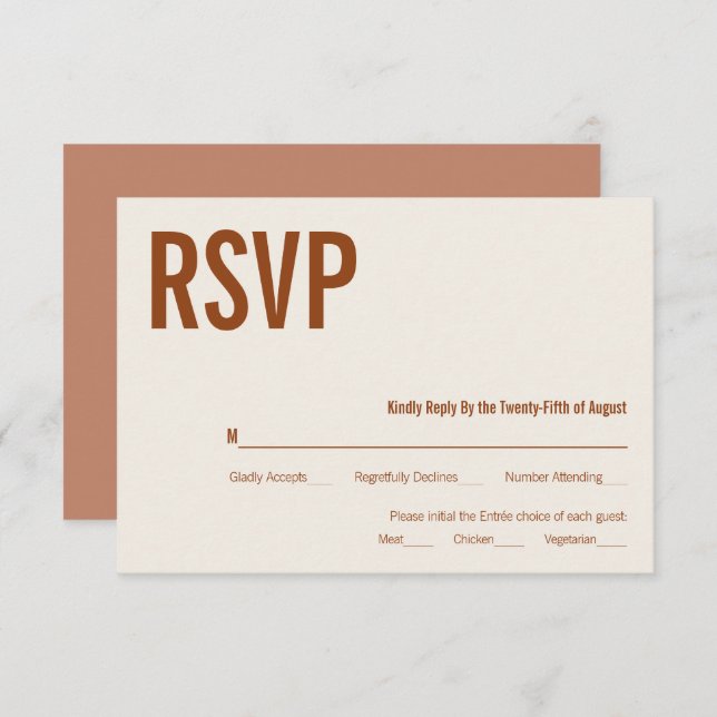 Simple Boho Terracotta Typography Wedding RSVP (Anverso / Reverso)