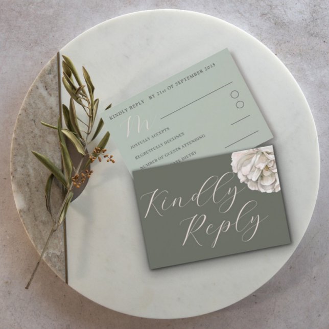 Simple Boho Tropical Sage Green Floral RSVP (Subido por el creador)