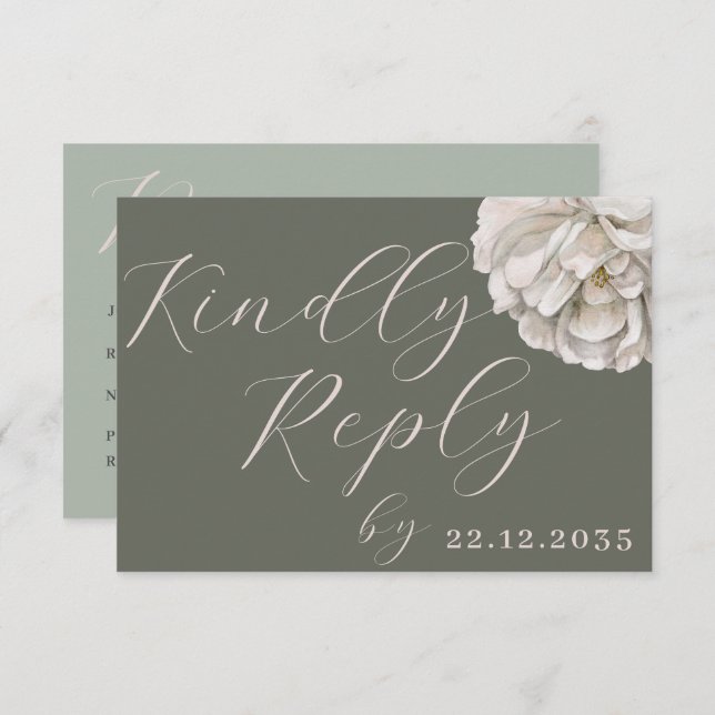 Simple Boho Tropical Sage Green Floral RSVP (Anverso / Reverso)