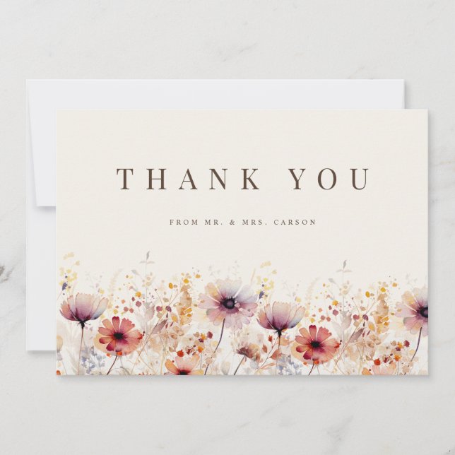 Simple Boho Wildflower Beige - Tarjeta de agradeci (Anverso)