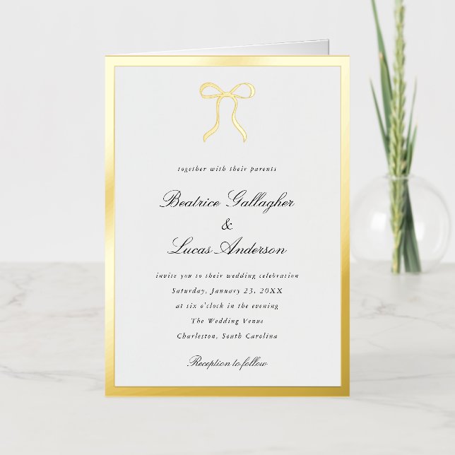 Simple Bow Classic Wedding Invitation (Anverso)