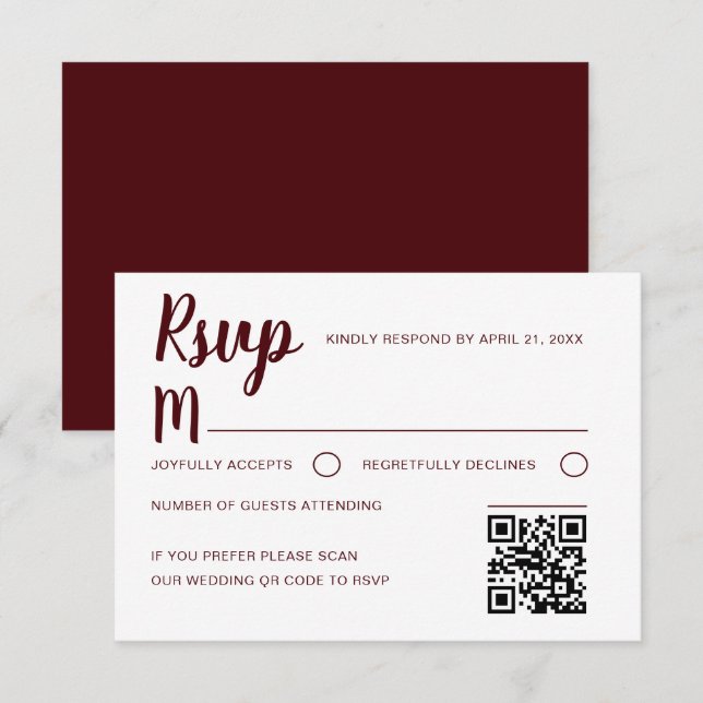 Simple Burgundy RSVP Boda  (Anverso / Reverso)