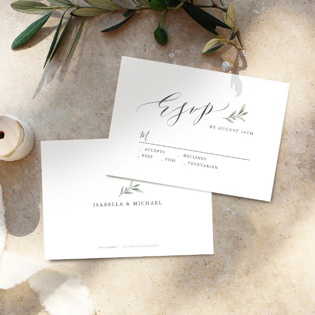 Simple caligrafía boda rústica de vegetación RSVP (Simple calligraphy rustic greenery wedding RSVP)