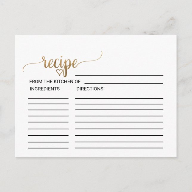 Simple caligrafía de oro Tarjetas de receta de duc (Anverso)