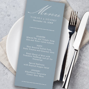 Simple caligrafía Dusty Blue Boda Menu