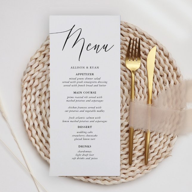 Simple caligrafía Rústica Boda Menús (Subido por el creador)