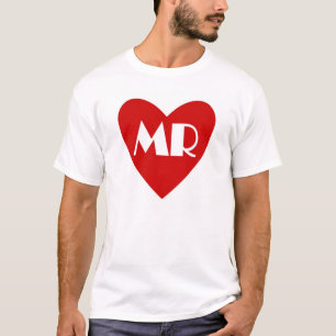 Simple camisa de matrimonio de corazón blanco rojo