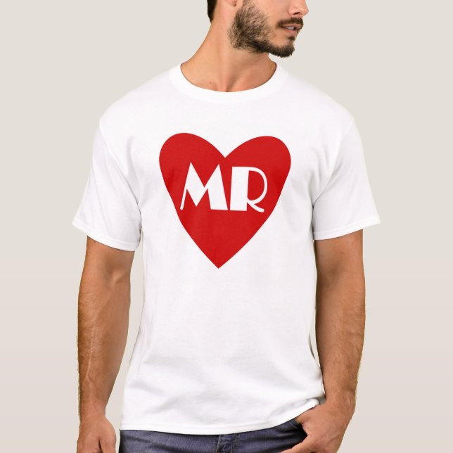 Simple camisa de matrimonio de corazón blanco rojo (Anverso)