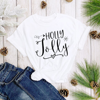 Simple Camiseta Blanca Negra Holly Jolly Navidad M