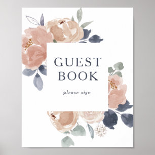 Simple cartel de libro de visitas floral rústico