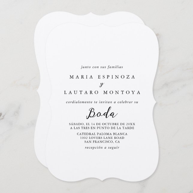 Simple Clásico Kraft Invitación de Boda Española (Anverso / Reverso)