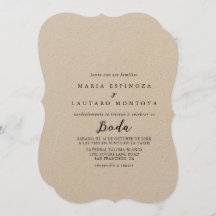 Simple Clásico Kraft Invitación de Boda Española
