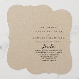Simple Clásico Kraft Invitación de Boda Española