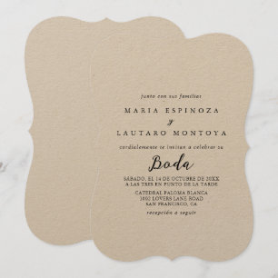 Simple Clásico Kraft Invitación de Boda Española